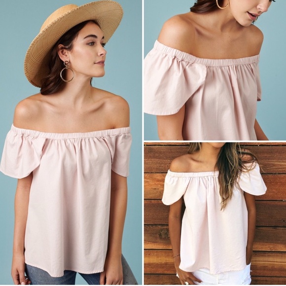 Sincerely Jules, Carmen Flutter Sleeve, Off The Shoulder  Pink Top, Size Large - Picture 10 of 14